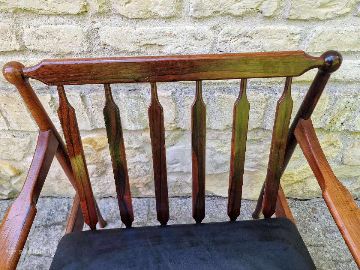 Vintažinis mid century palisandro masyvo fotelis - nuotraukos Nr. 16
