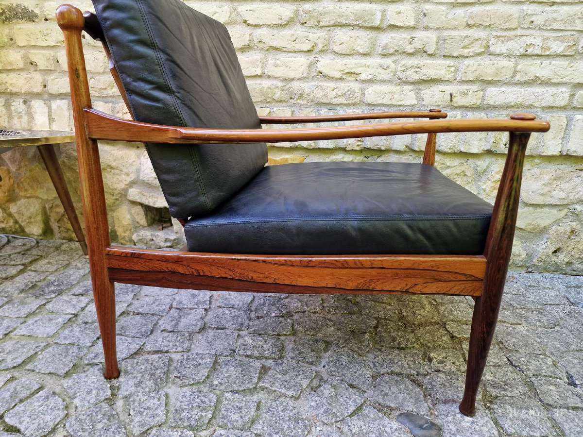 Vintažinis mid century palisandro masyvo fotelis - nuotraukos Nr. 17