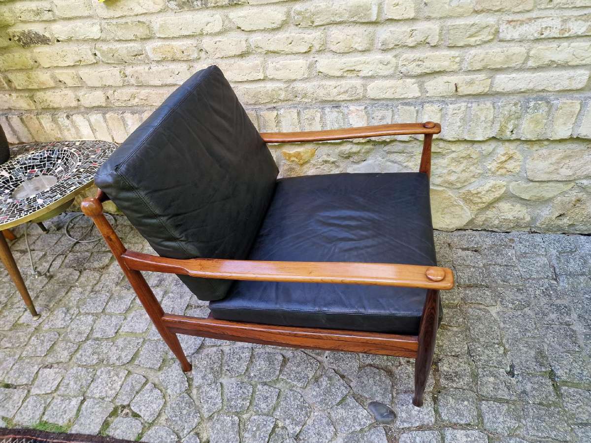 Vintažinis mid century palisandro masyvo fotelis - nuotraukos Nr. 18