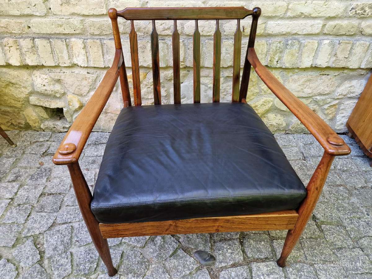 Vintažinis mid century palisandro masyvo fotelis - nuotraukos Nr. 20