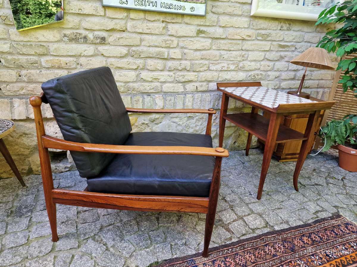 Vintažinis mid century palisandro masyvo fotelis - nuotraukos Nr. 26