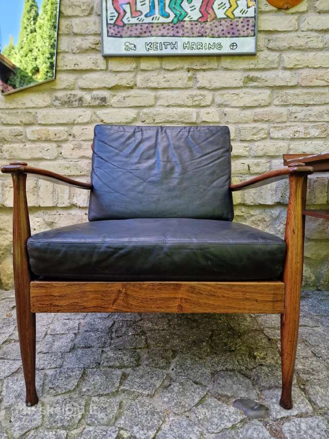 Vintažinis mid century palisandro masyvo fotelis - nuotraukos Nr. 31