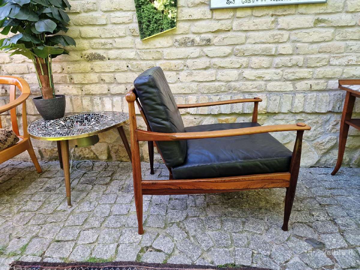 Vintažinis mid century palisandro masyvo fotelis - nuotraukos Nr. 32