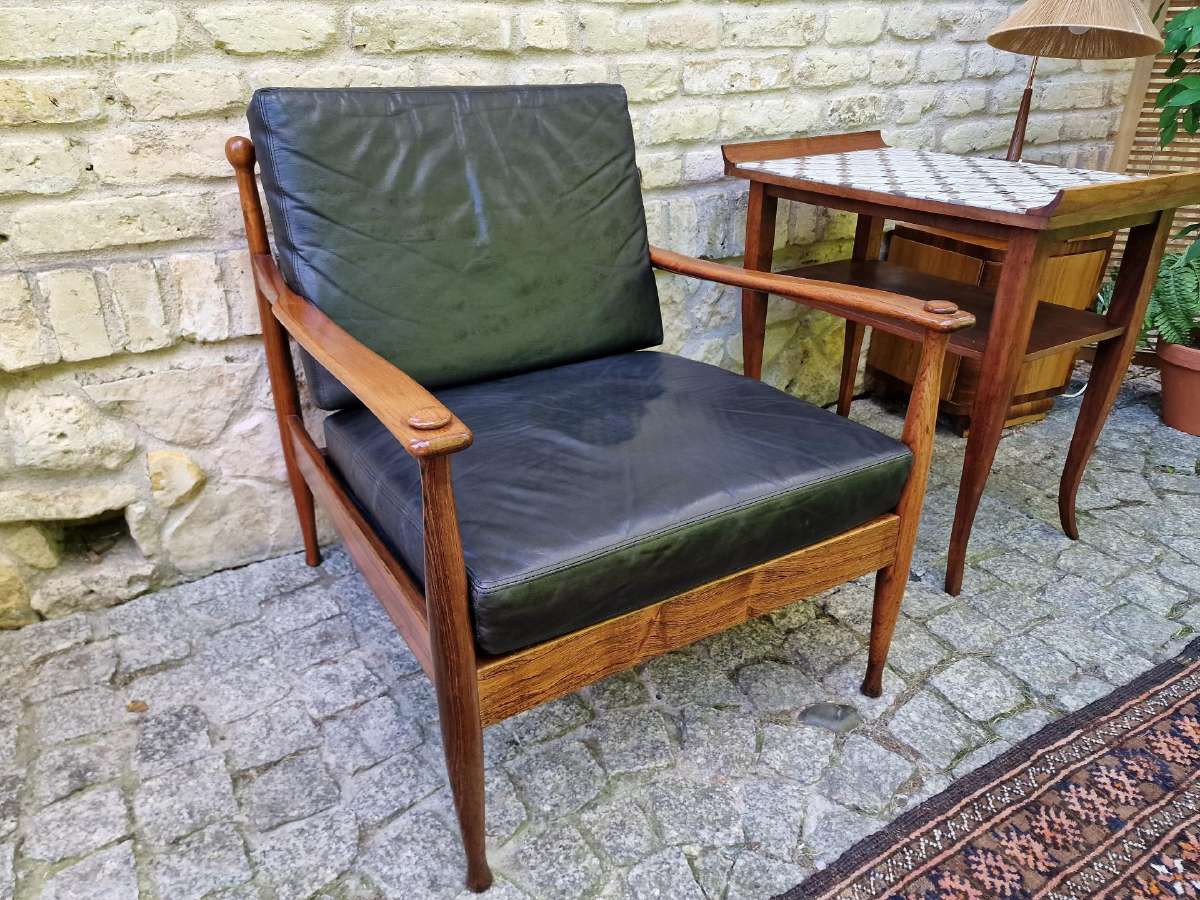 Vintažinis mid century palisandro masyvo fotelis - nuotraukos Nr. 35