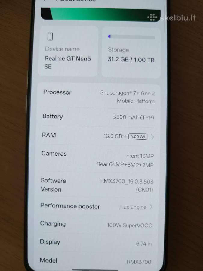 Realme GT Neo5 Se 16+12 (28 GB RAM) / 1 TB - nuotraukos Nr. 2