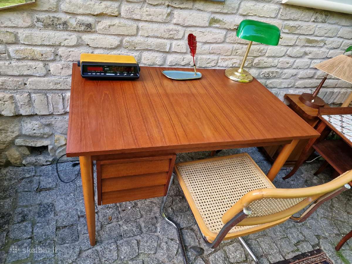 Vintažinis mid century tikmedžio darbo stalas - nuotraukos Nr. 8