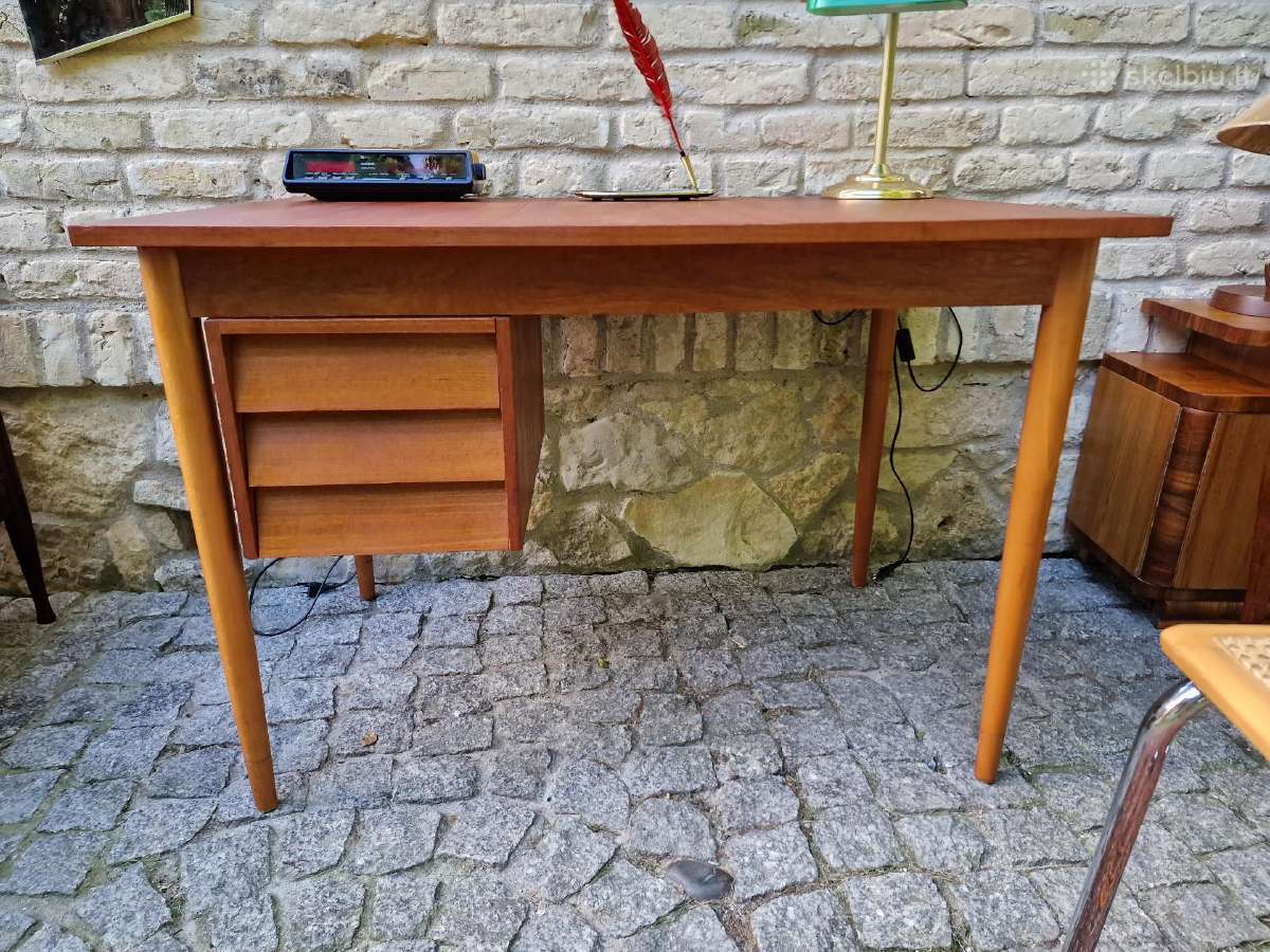 Vintažinis mid century tikmedžio darbo stalas - nuotraukos Nr. 10