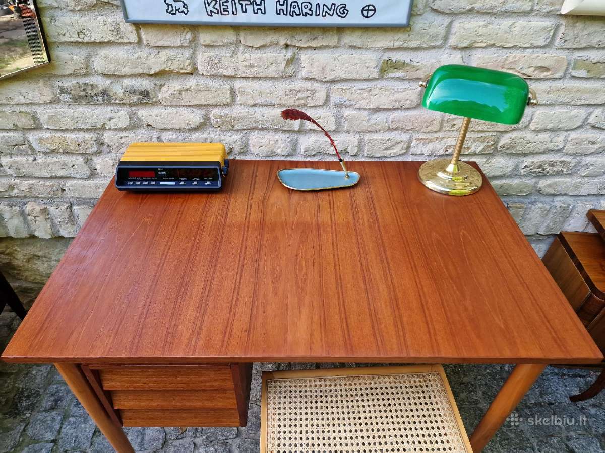 Vintažinis mid century tikmedžio darbo stalas - nuotraukos Nr. 14