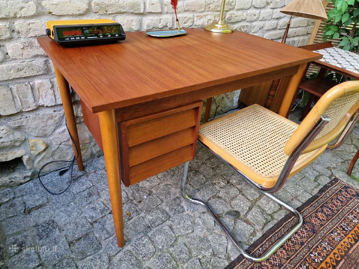Vintažinis mid century tikmedžio darbo stalas - nuotraukos Nr. 15