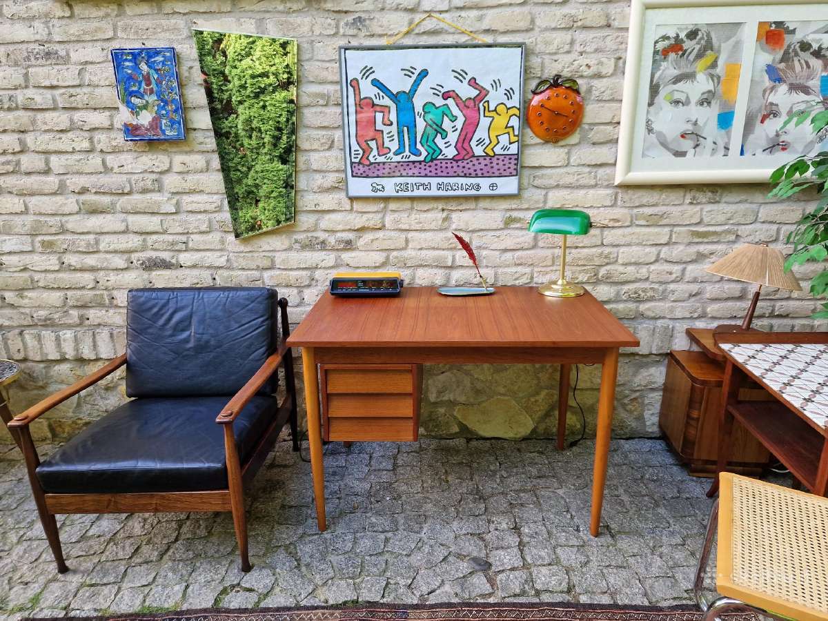 Vintažinis mid century tikmedžio darbo stalas - nuotraukos Nr. 17