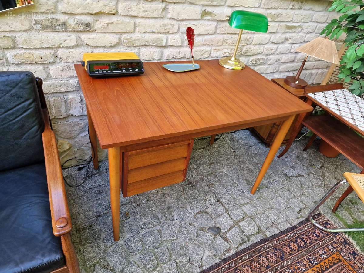 Vintažinis mid century tikmedžio darbo stalas - nuotraukos Nr. 18