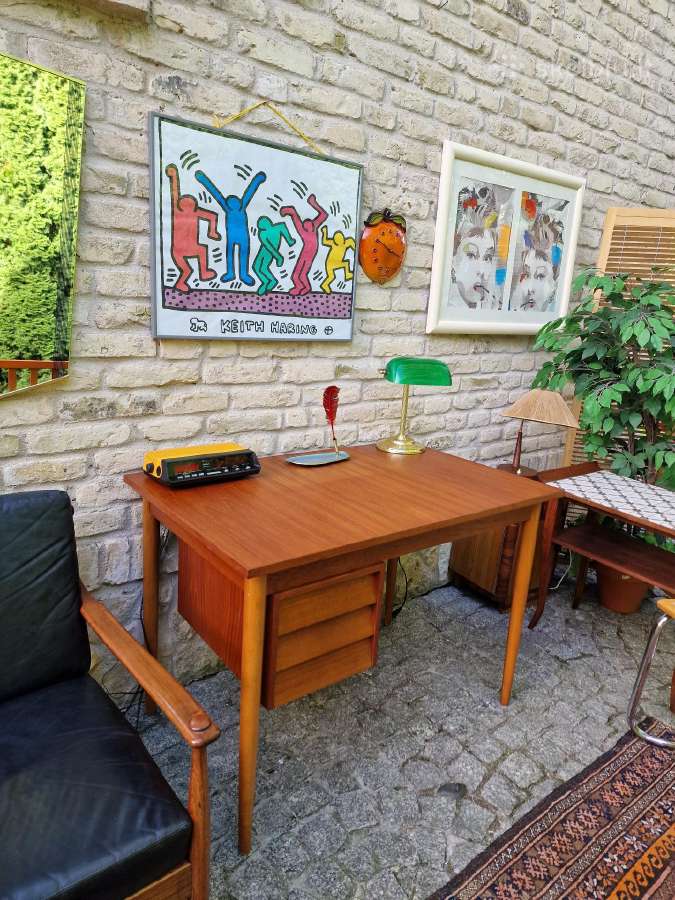 Vintažinis mid century tikmedžio darbo stalas - nuotraukos Nr. 21