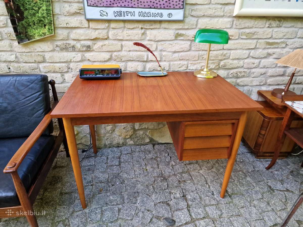 Vintažinis mid century tikmedžio darbo stalas - nuotraukos Nr. 25