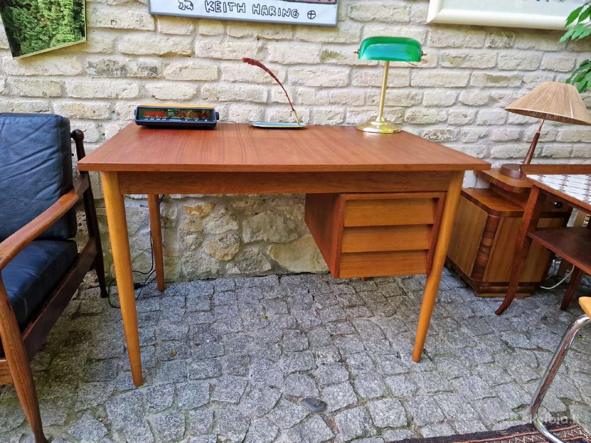 Vintažinis mid century tikmedžio darbo stalas - nuotraukos Nr. 31