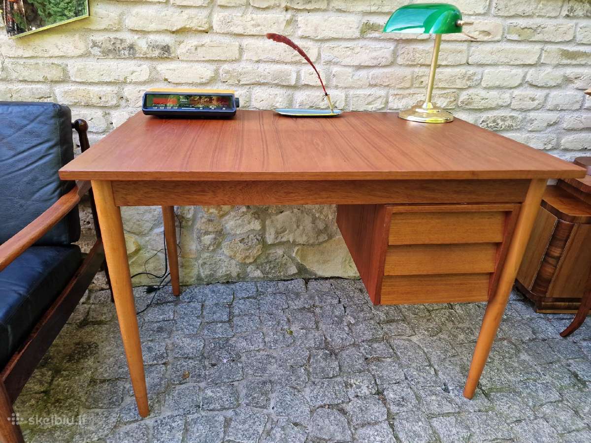 Vintažinis mid century tikmedžio darbo stalas - nuotraukos Nr. 34
