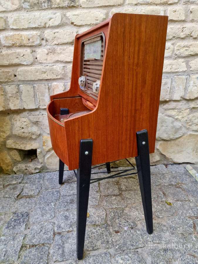 Vintažinė mid century tikmedžio radija su patefonu - nuotraukos Nr. 5