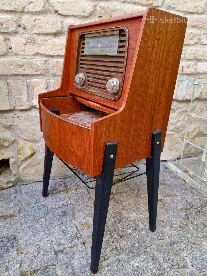 Vintažinė mid century tikmedžio radija su patefonu - nuotraukos Nr. 7