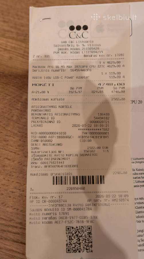 MacBook Pro 16" M5 Max, 2tb, 36gb RAM, Garantija - nuotraukos Nr. 7