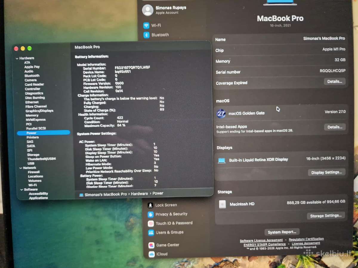 MacBook Pro 16 M1 32gb RAM, 1tb SSD - nuotraukos Nr. 8