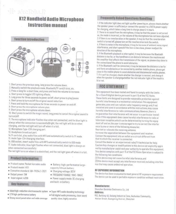 K12 Bluetooth kolonėlė su belaidžiu mikrofonu - nuotraukos Nr. 7
