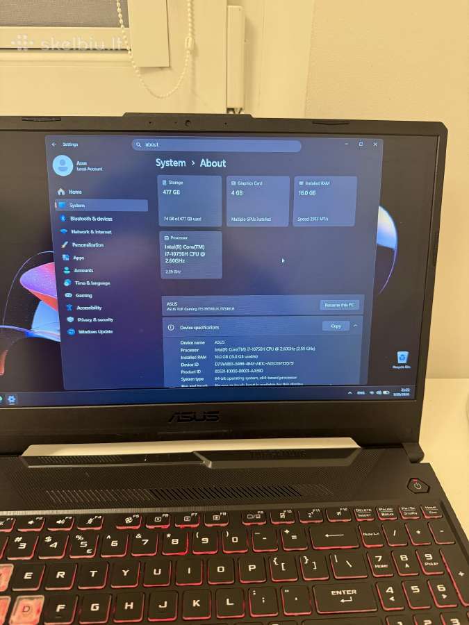 Asus Tuf Gaming A15 - nuotraukos Nr. 6