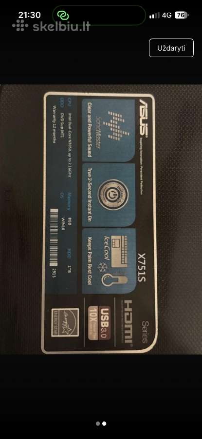 Nešiojamas kompiuteris Asus X751s (8gb RAM / 1tb - nuotraukos Nr. 2