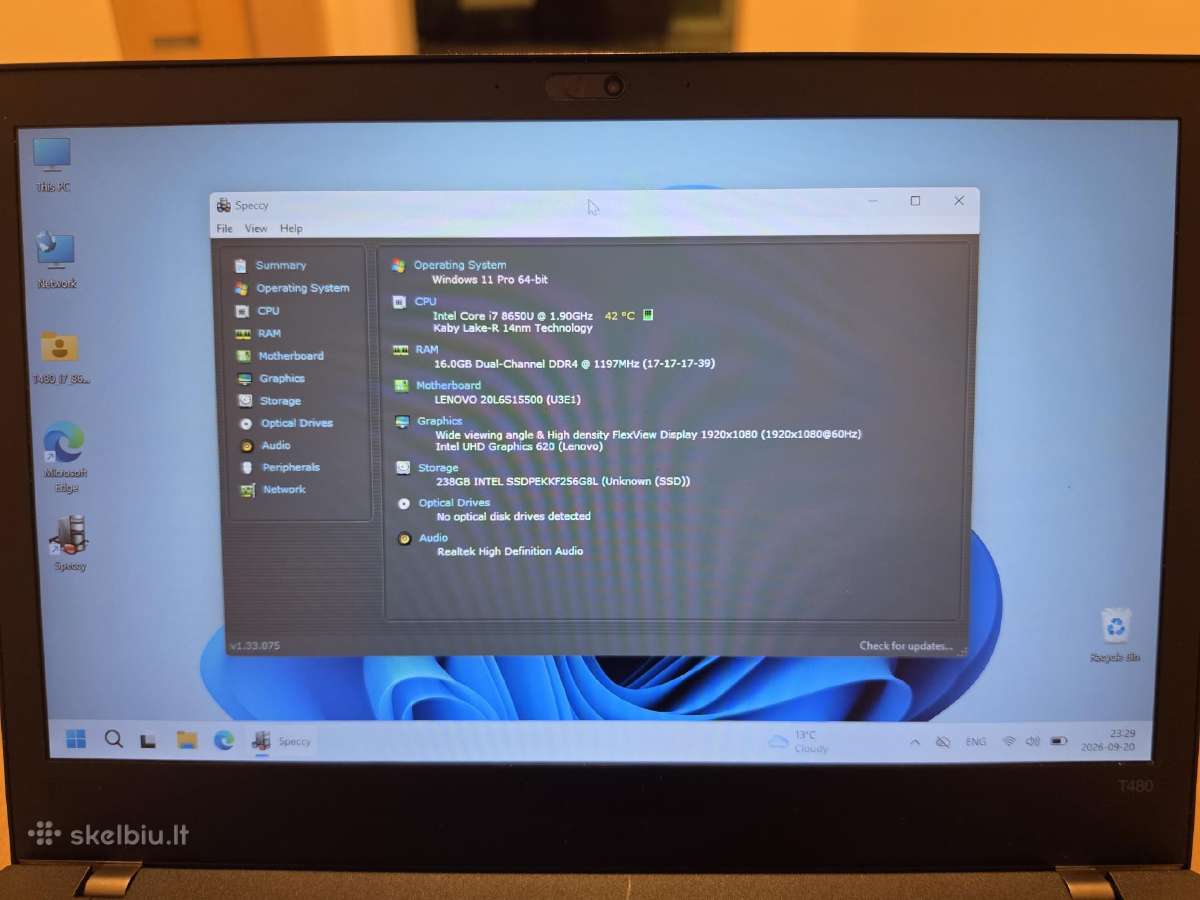 Lenovo Thinkpad T480 – 14“/i7-8650u/16gb RAM/256gb - nuotraukos Nr. 3