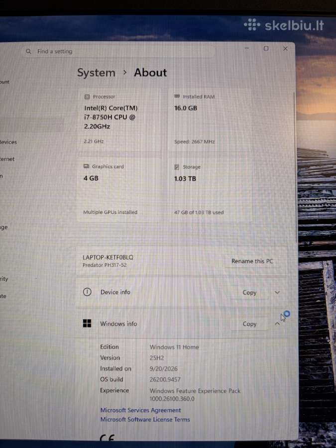 I7-8750h, 1050ti, 16gb 2666mhz, 128gb SSD, 1tb HDD - nuotraukos Nr. 5