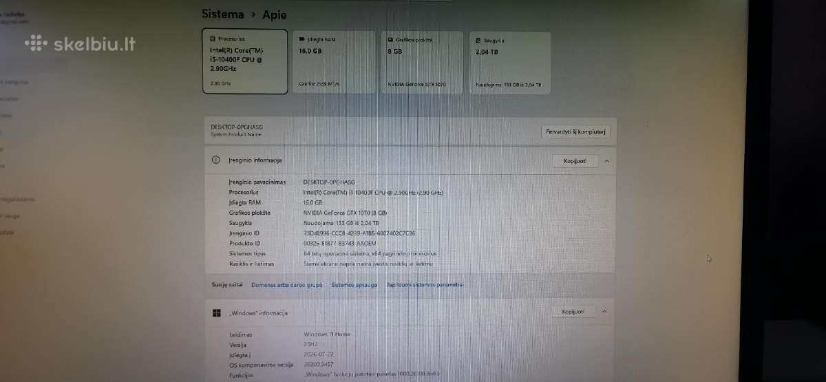 I5 10400f gtx1070 8gb 16gb RAM 240hz - nuotraukos Nr. 5