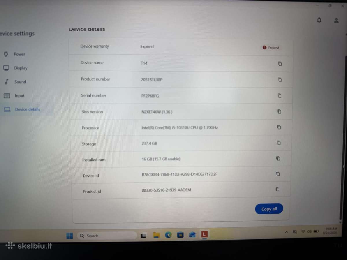 Lenovo Thinkpad T14 i5-10310u/16gb dual ddr4 3200 - nuotraukos Nr. 13