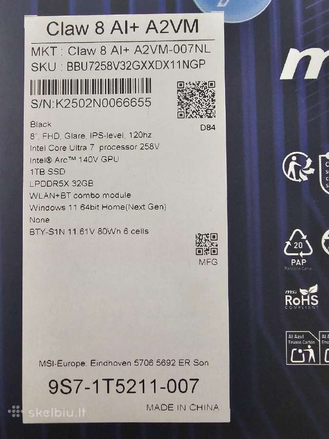 Msi Claw Ai 8+ A2vm - nuotraukos Nr. 2