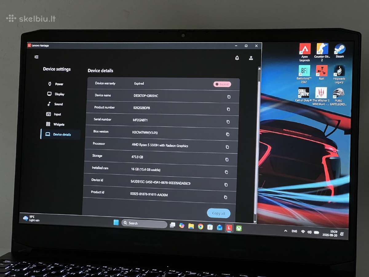 Parduodamas Ideapad su Rtx 2050, Ryzen 5, 144hz. - nuotraukos Nr. 9