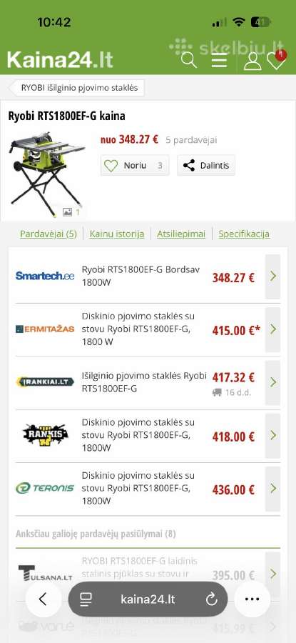 Pjovimo stakles Ryobi Rts1800ef - nuotraukos Nr. 2