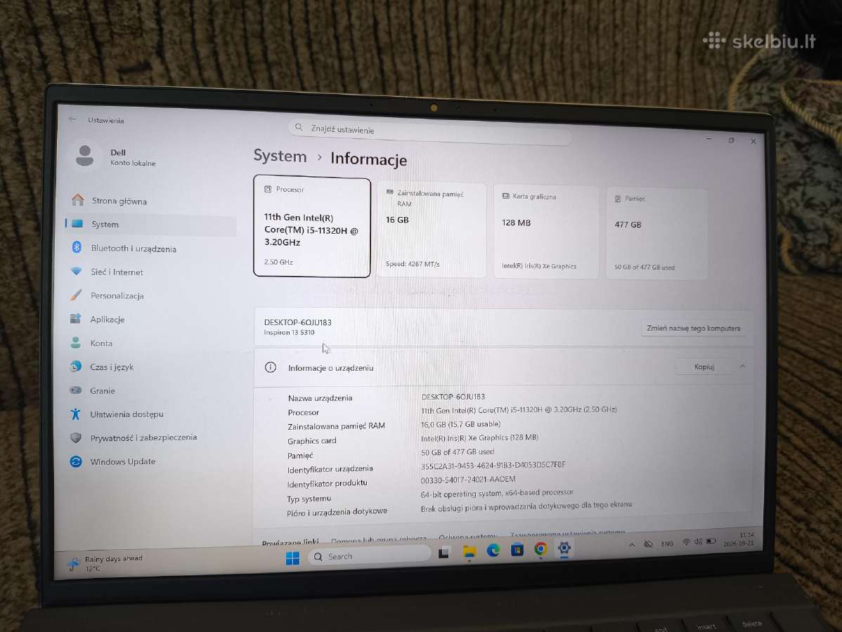 Dell Inspiron 13 (5310) i5-11320h / 16gb RAM - nuotraukos Nr. 2