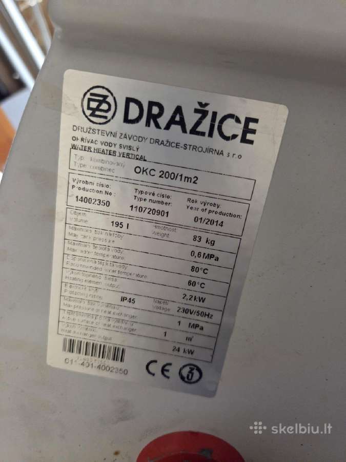 Kombinuotas vandens šildytuvas Dražice Okc 200 - nuotraukos Nr. 3