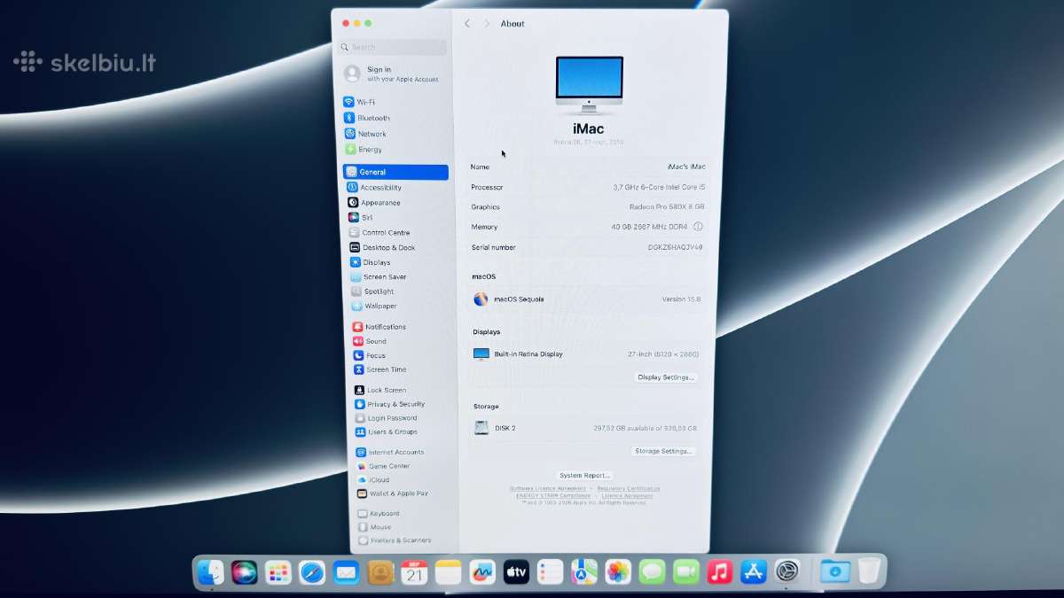 Apple iMac 27" 5k 2019 40gb RAM 580x 8gb - nuotraukos Nr. 3