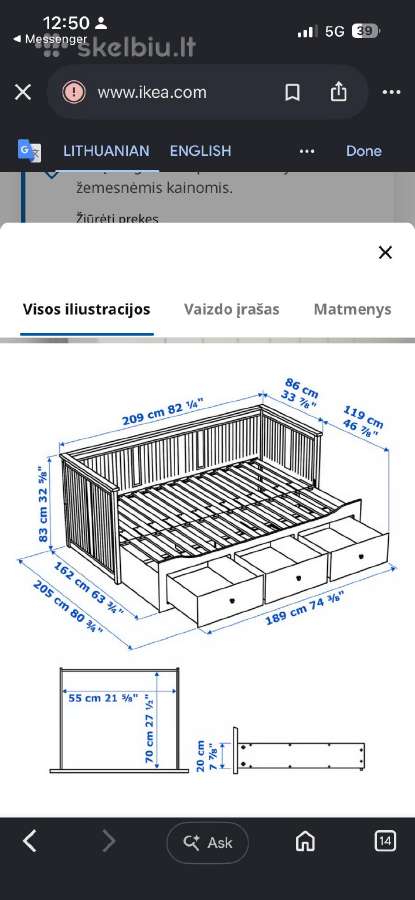 Ikea Hemnes lova 80/160x200 - nuotraukos Nr. 5