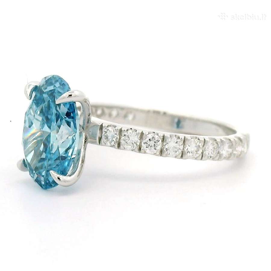Platinos žiedas sy 2,5ct žydriu LG deimantu - nuotraukos Nr. 4