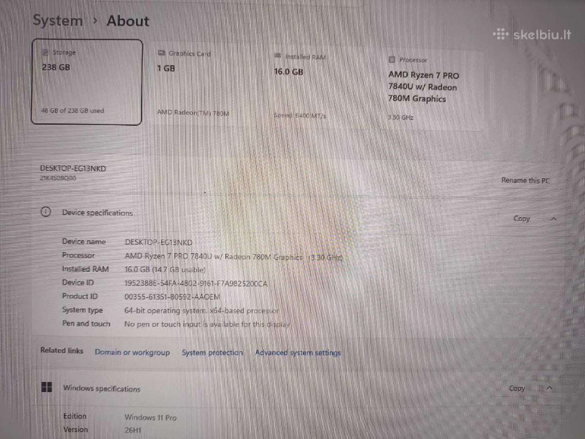 Thinkpad T14 Gen 4 Ryzen 7 7840u 16gb 256gb 1% - nuotraukos Nr. 4