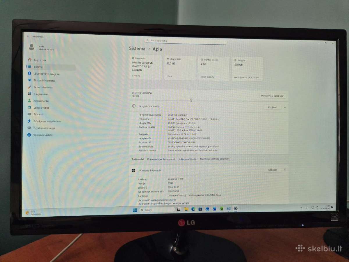 I5 / 12gb / Gtx 760 / Win 11 + Office 2021 / LG 22 - nuotraukos Nr. 2