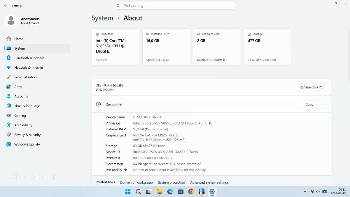 Lenovo Thinkpad T490 2k i7 16gb RAM 4G/lte 500gb - nuotraukos Nr. 8