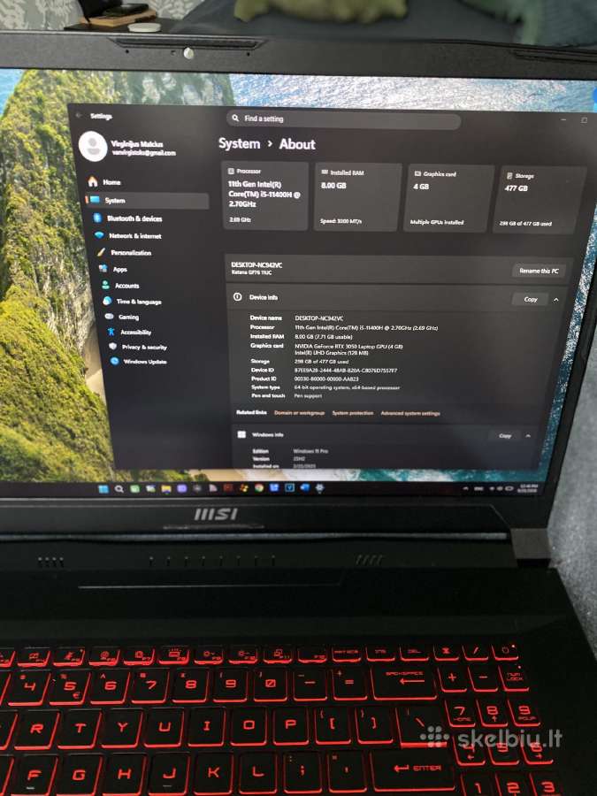 Msi Katana Gf76 11uc 17.3 - nuotraukos Nr. 6