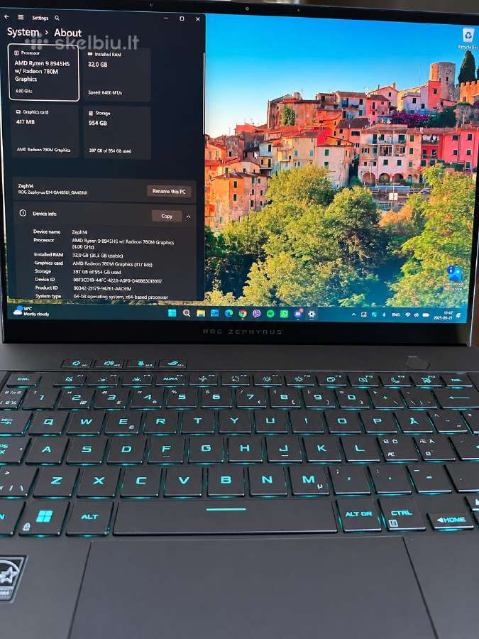 Asus Rog Zephyrus G14 Ga403ui Rtx 4070 32gb - nuotraukos Nr. 7