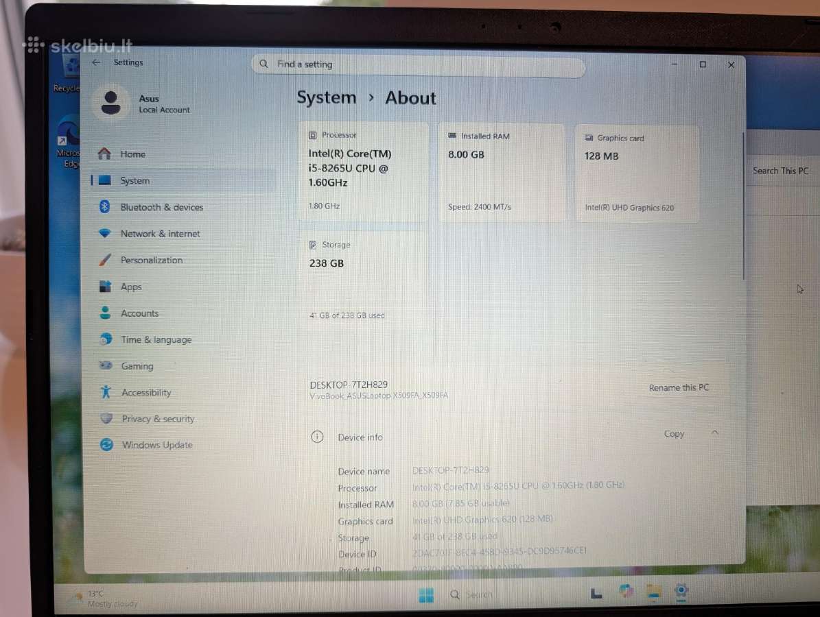 Asus Vivobook X509f I5-8265u 15" - nuotraukos Nr. 2