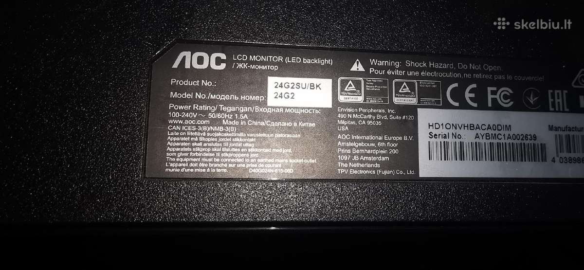 Zowie benq Xl2546k 240hz ir aoc 165hz monitoriai - nuotraukos Nr. 5