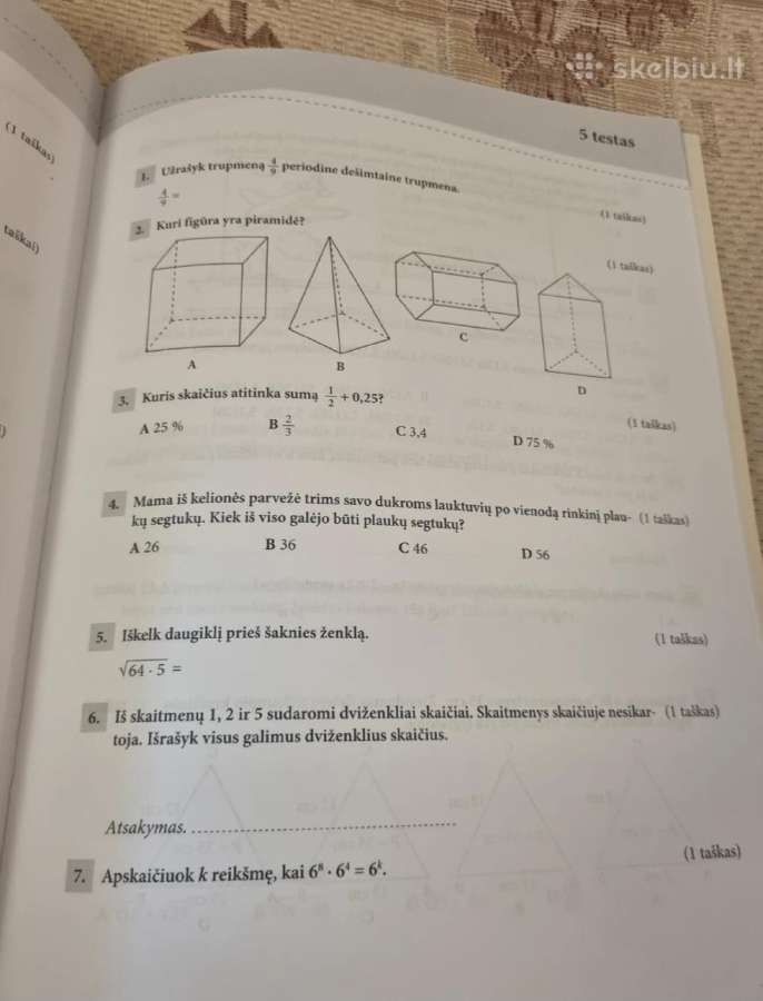 Matematikos testai 8 klasei - nuotraukos Nr. 5