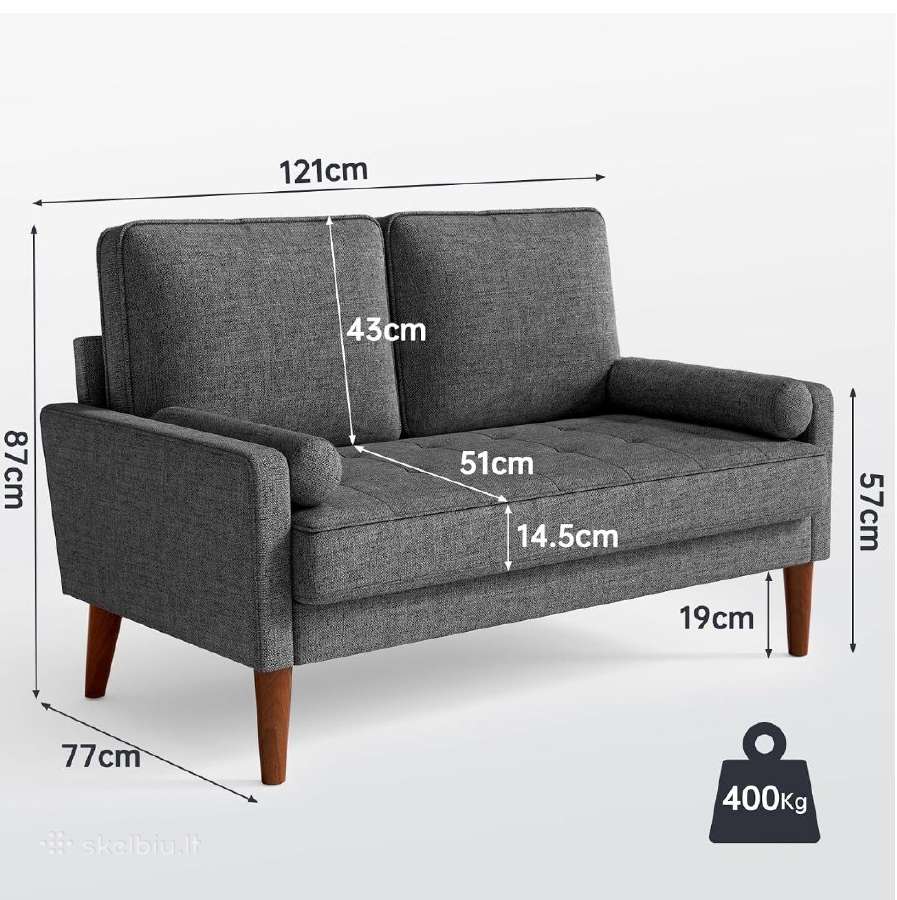 Vesgantti dvivietė mini sofa,121cm - nuotraukos Nr. 3