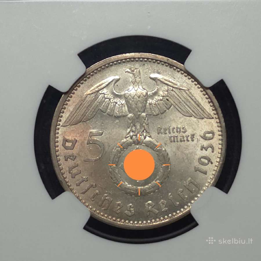 5 Reichsmarkės, Vokietija (1936 A) (Ngc Ms 62) - nuotraukos Nr. 4