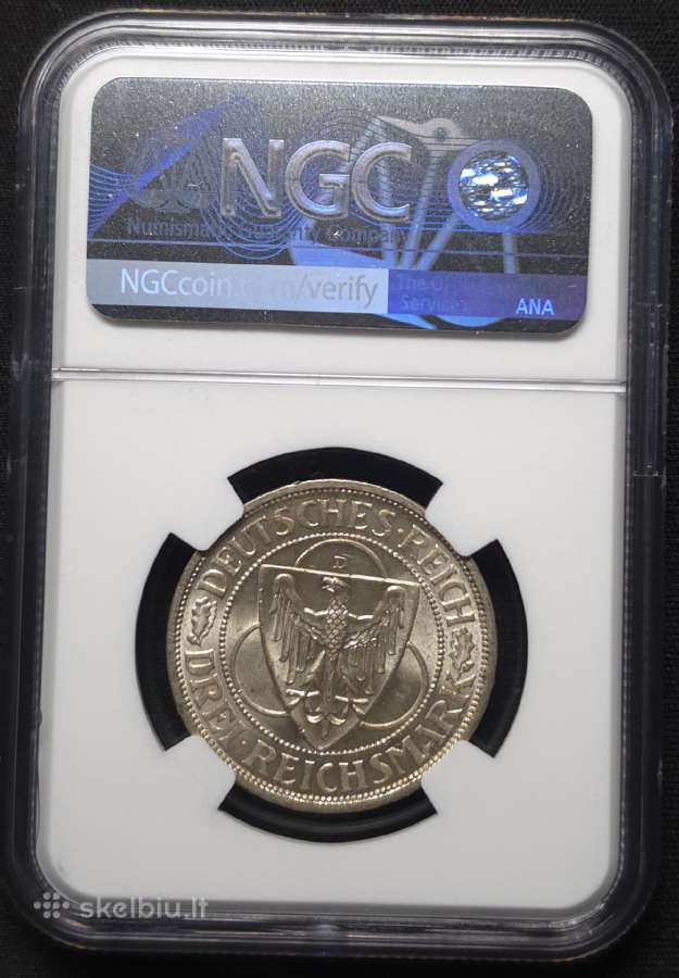 3 Reichsmarkės, 1930 D, Ngc Ms63 - nuotraukos Nr. 2