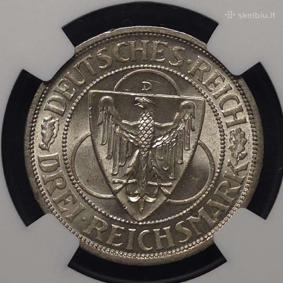 3 Reichsmarkės, 1930 D, Ngc Ms63 - nuotraukos Nr. 3